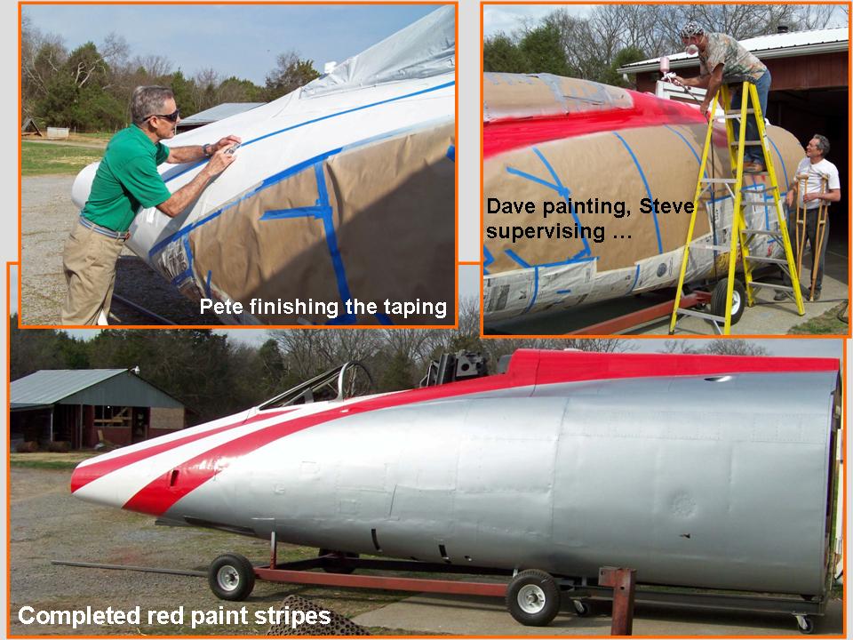 Composite picture of the taping done to prepare for the white paint coat. 
            Click on the picture to enlarge it.